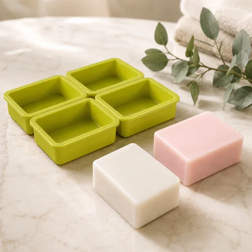 ABS Pattern Rolling Pin 11 Silicone soap mold set with finished soap bars square round shapes | XBAKING