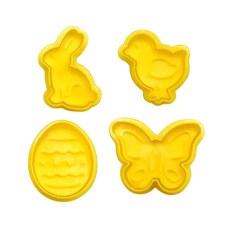 Easter Plastic Stamp Mold Set 4 Easter Cookie Cutter Stamp Mold DIY Cake Decoration | XBAKING