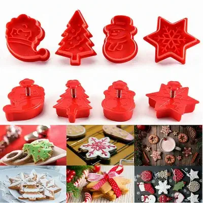 Christmas Plastic Stamp Mold Set 49 Christmas Cookie Cutter Set Tree Snowflake Santa Hat Mold | XBAKING