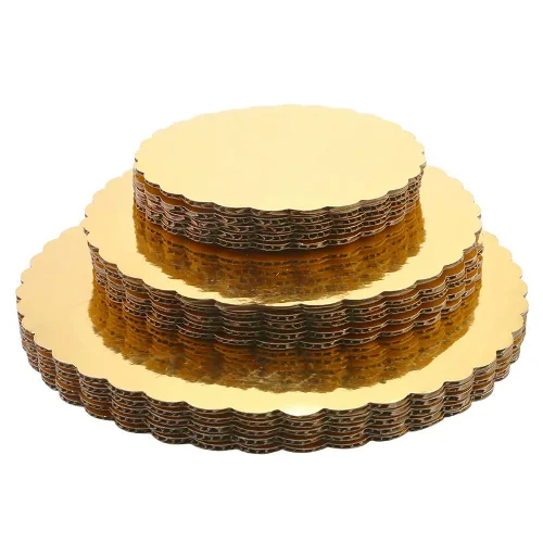 Gold Lace Round Cake Boards, 3-20 Inch 12 Wholesale Gold Lace Round Cake Board Corrugated Cake Base | XBAKING