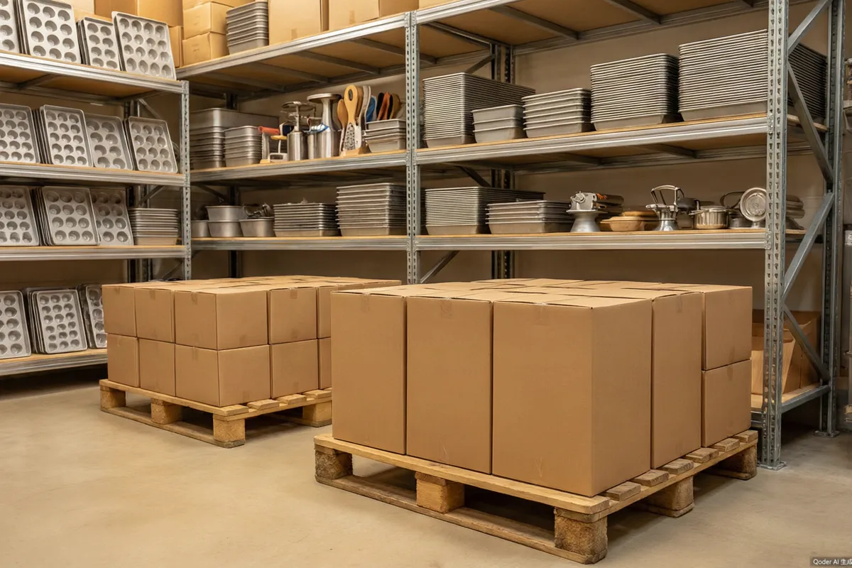 wholesale bakery supply | Lafmon Wholesale bakery supply warehouse with boxed baking molds and export cartons